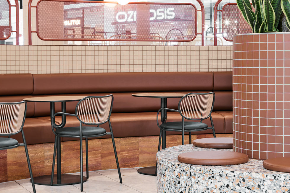 Mall design, food court design, public space design, civic interiors, shopping center design, design by them, QIC, sculptform, fibonacci terrazzo, defazio tiles