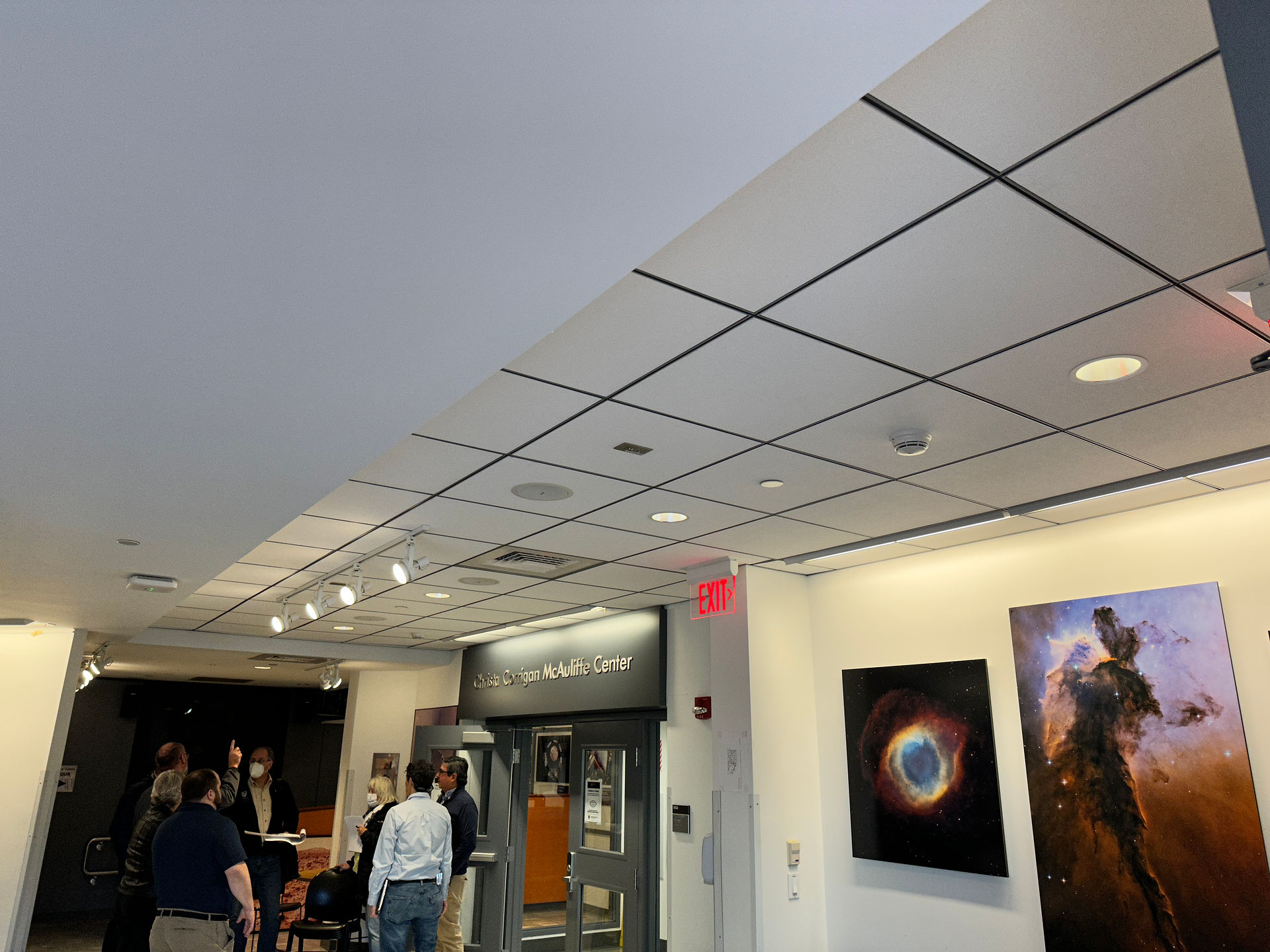Concealed fire sprinklers at a museum's ceiling