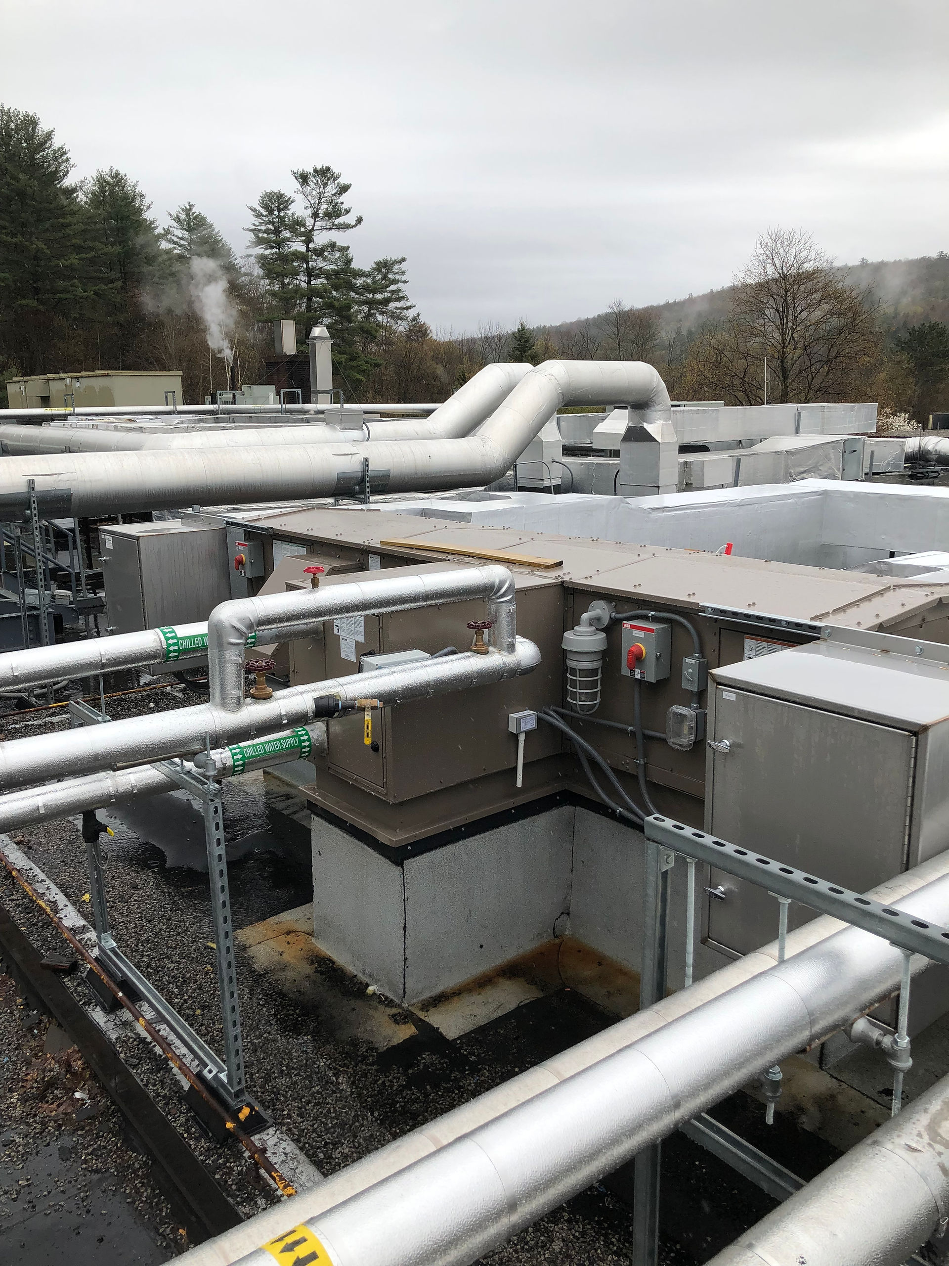 Mechanical and plumbing systems on roof