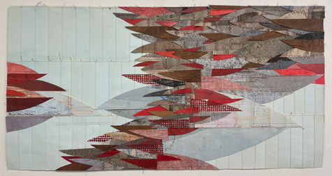 reds, browns, grays, whites abstract feather shapes