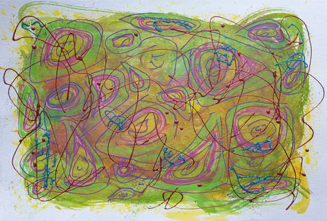 green with pink orange blue swirls abstract