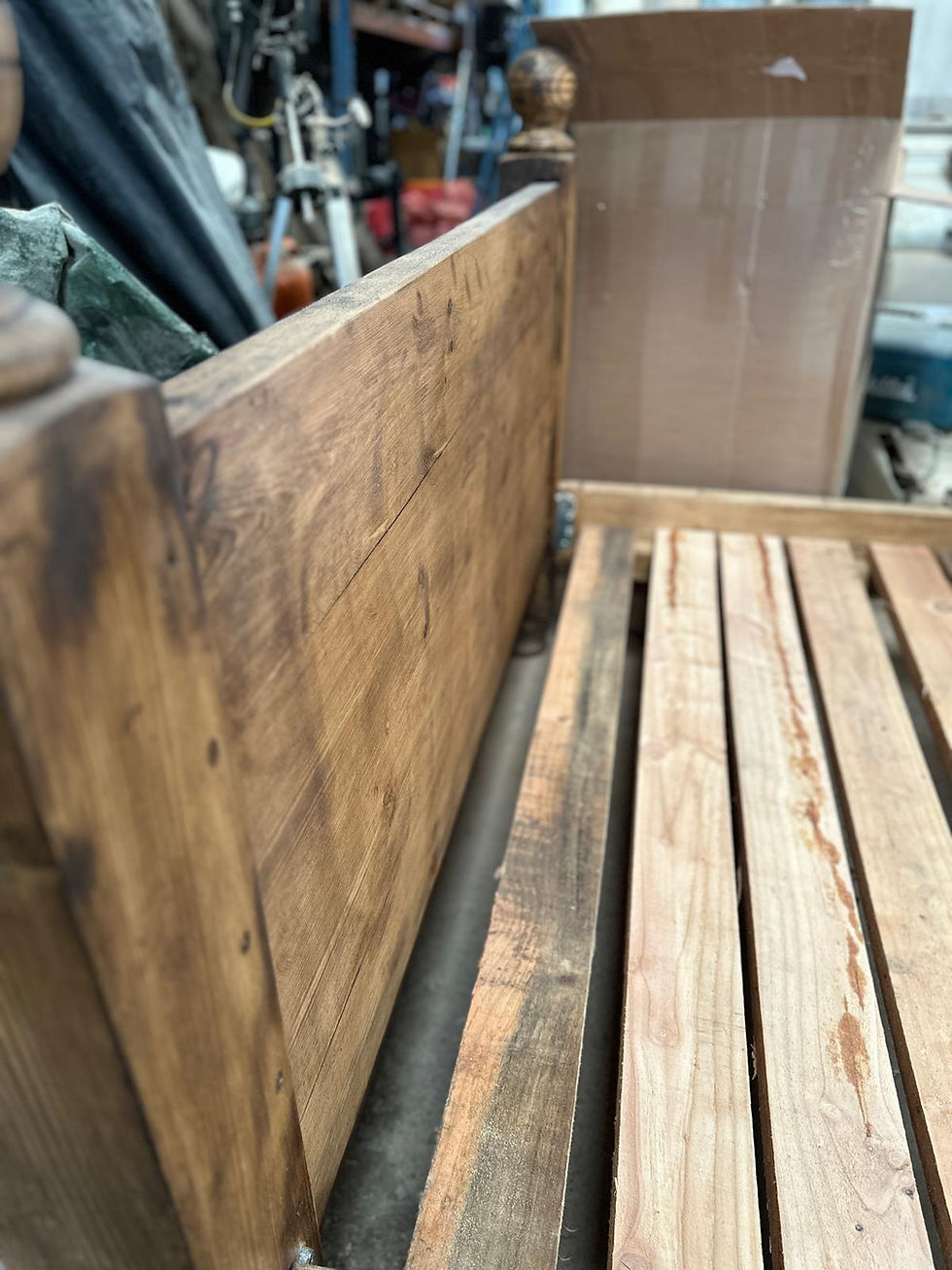 Thumbnail: Reclaimed Pine Handmade King Size Bed Frame Side Angle headboard view