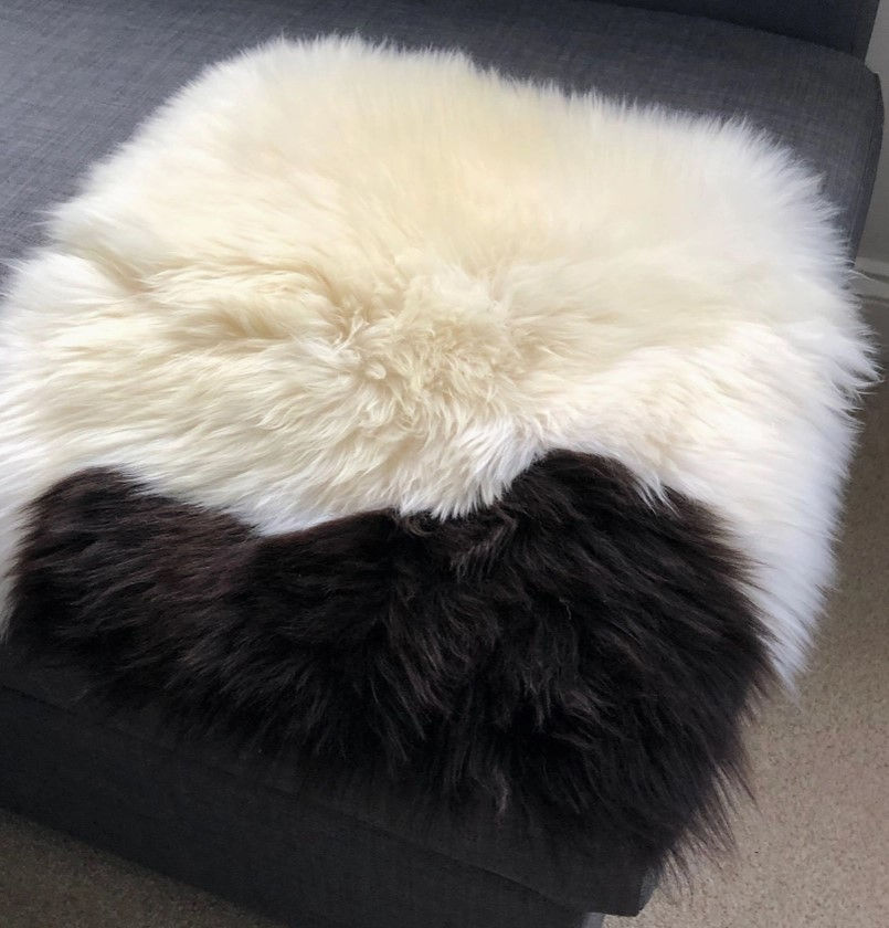 Cream and Brown British Sheepskin Seat Pad view from above