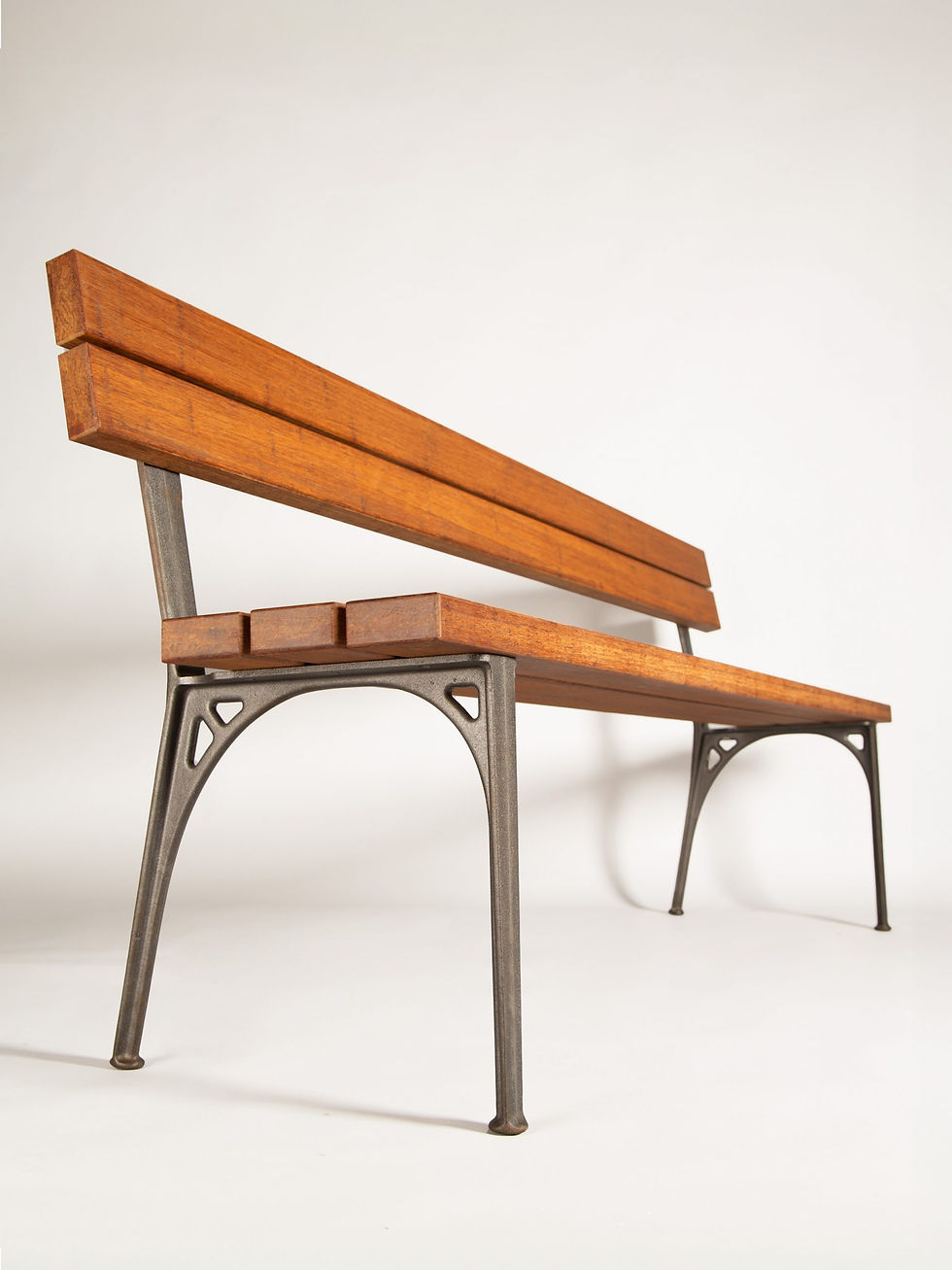 Thumbnail: Handmade Garden Bench with Cast Iron Legs no background end view