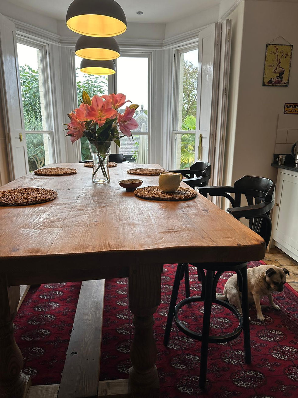 Thumbnail: 7ft Reclaimed pine kitchen island end view in kitchen