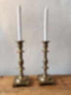 Set of Two Brass 10.5" Candlesticks Tall Brass Candleholders Front View