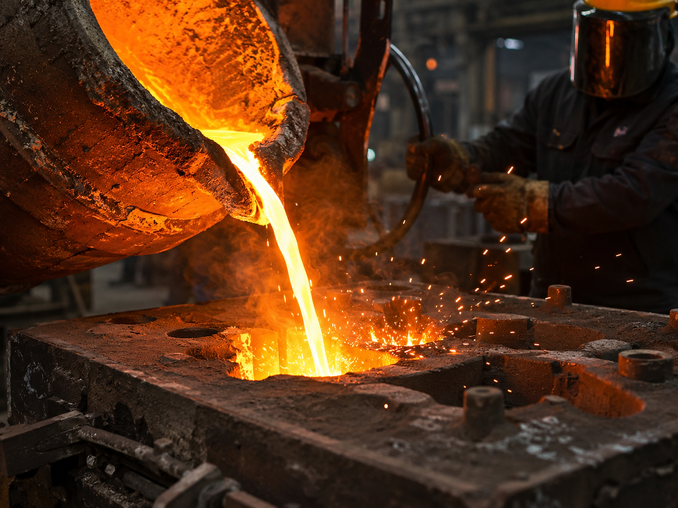Thumbnail: Foundry photo of molten iron poured into a pattern