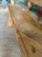 Handmade reclaimed pine square leg 5.5ft bench seat close up top view