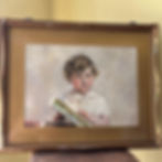 Vintage Framed and Glazed oil Painting of a child with book front view