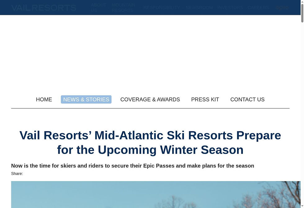 Screenshot of the archived Vail Mid-Atlantic announcement page