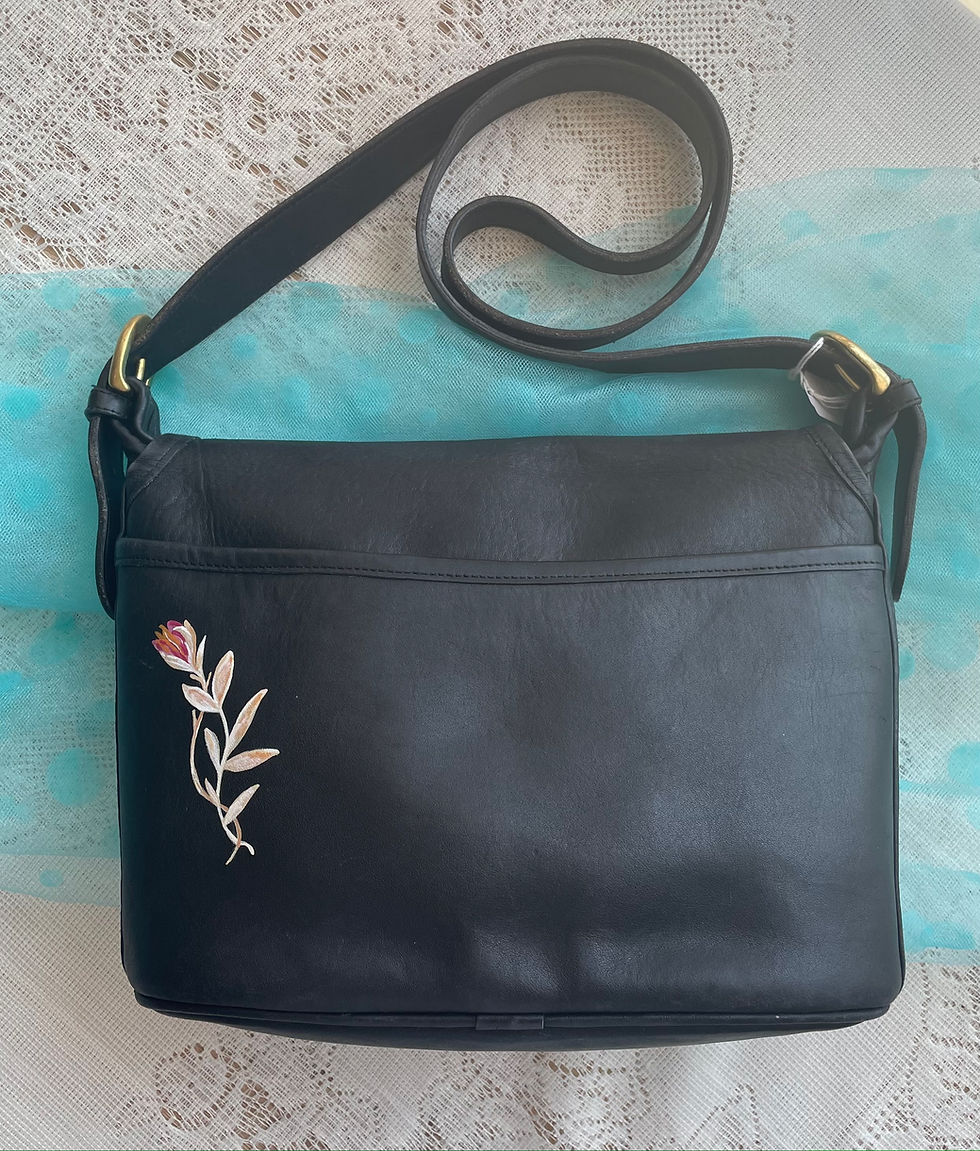 Thumbnail: Black COACH crossbody bag with rose embroidery, MARGARET ~ Vintage COACH Fletcher Handbag.