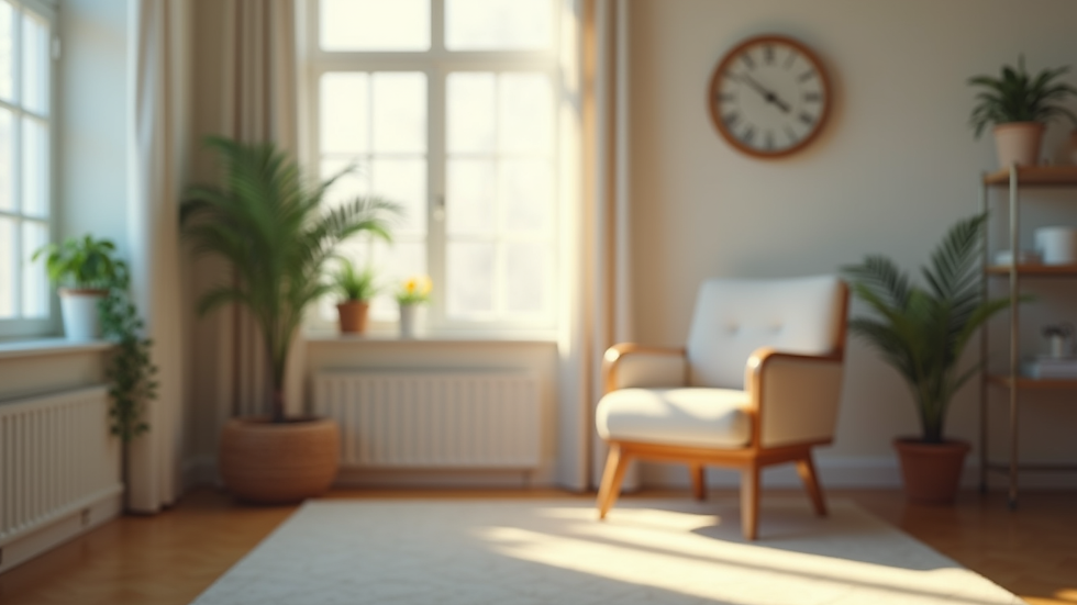Close-up view of a therapist’s office with a comfortable chair and calming decor