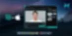 XSplit VCam interface on Mac showing a smiling person. Background options, logo, and a night mountain scene in the background.