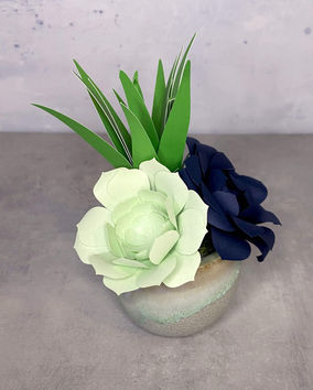 Small Concrete Pot with Blue and Green Flowers
