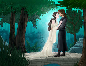 My illustration of Aragorn and Arwen on the Bridge from the Lord of the Rings