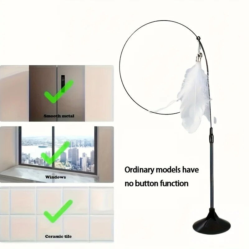 Thumbnail: Cat Teaser Toy - Interactive Bell & Feather Wand - Long Suction Cup Pole for Exc