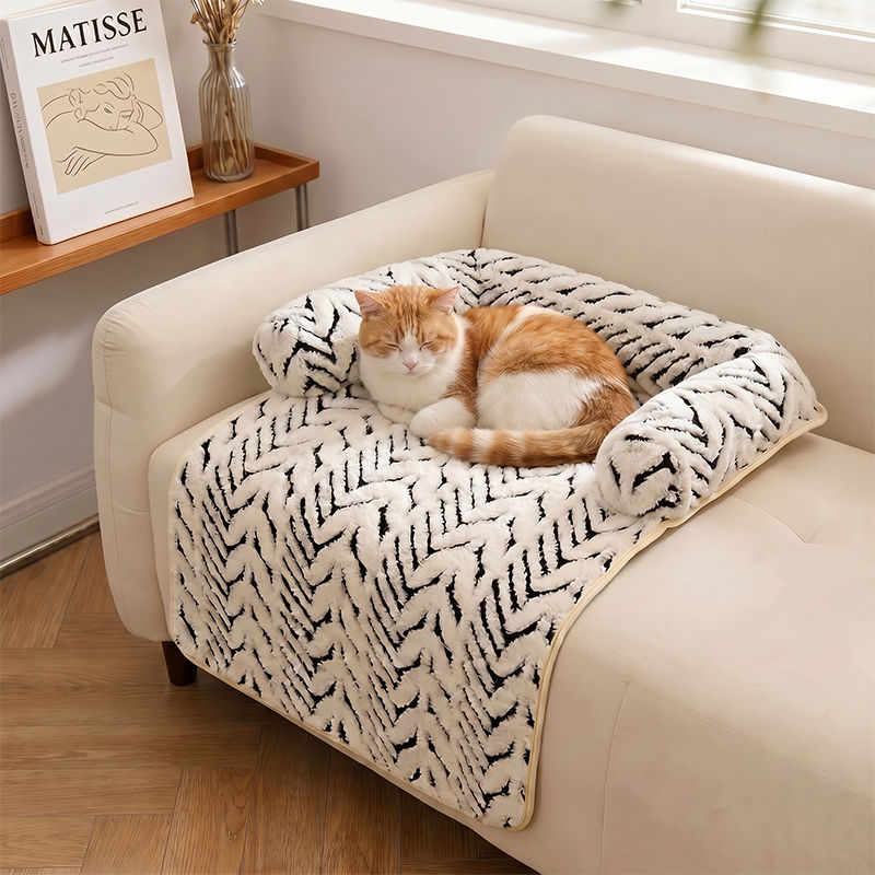 Thumbnail: Pet Sofa Bed Mat with Side Bolsters Soft Fluffy Couch Protector Mat Anti-slip Do