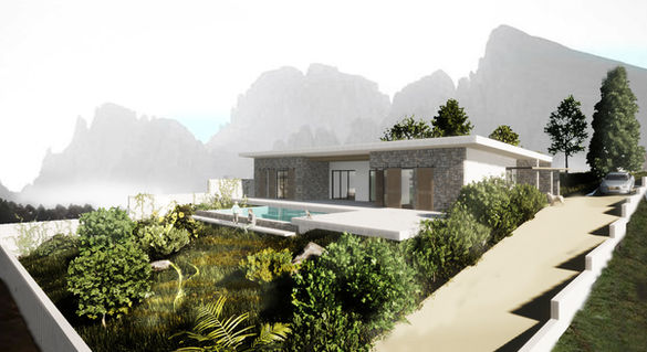 L'agence AM-architectures, basée à Palavas a été choisie  pour créer la conception  ex nihilo d'une résidence de campagne de 150 m², avec piscine et jardin paysager sur un joli terrain en pente face aux montagnes des Cévennes.