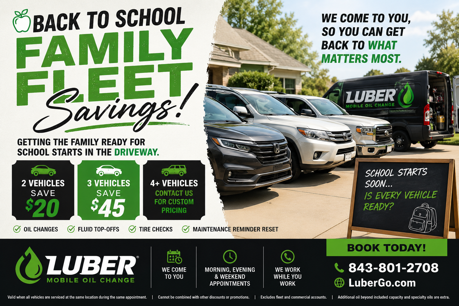 A luxury white SUV and a sturdy truck parked in a clean driveway representing a family fleet needing maintenance.