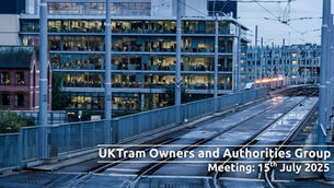 Tramlines in Nottingham with text overlay that reads 'UKTram Owners and Authorities Group Meeting: 15th July 2025'