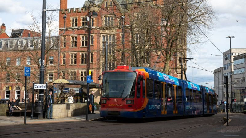 Sheffield Supertram outside Cathedral
