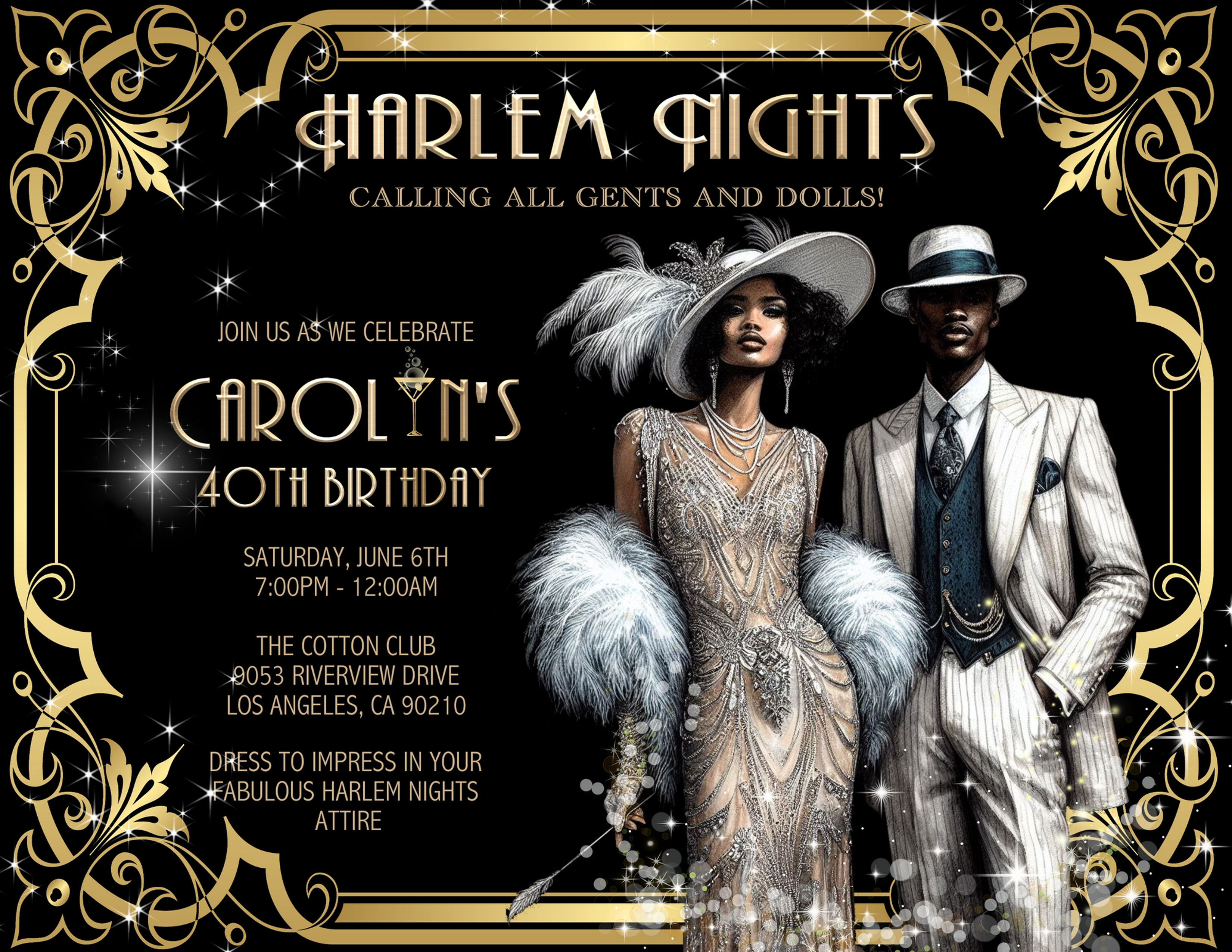 Harlem Nights Sophisticated Couple Invitation (sold in sets of 10)