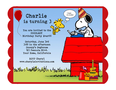 Snoopy Birthday Party And Event Invitation Sold In Sets Of 10 Snoopy Birthday Party Event Invitations