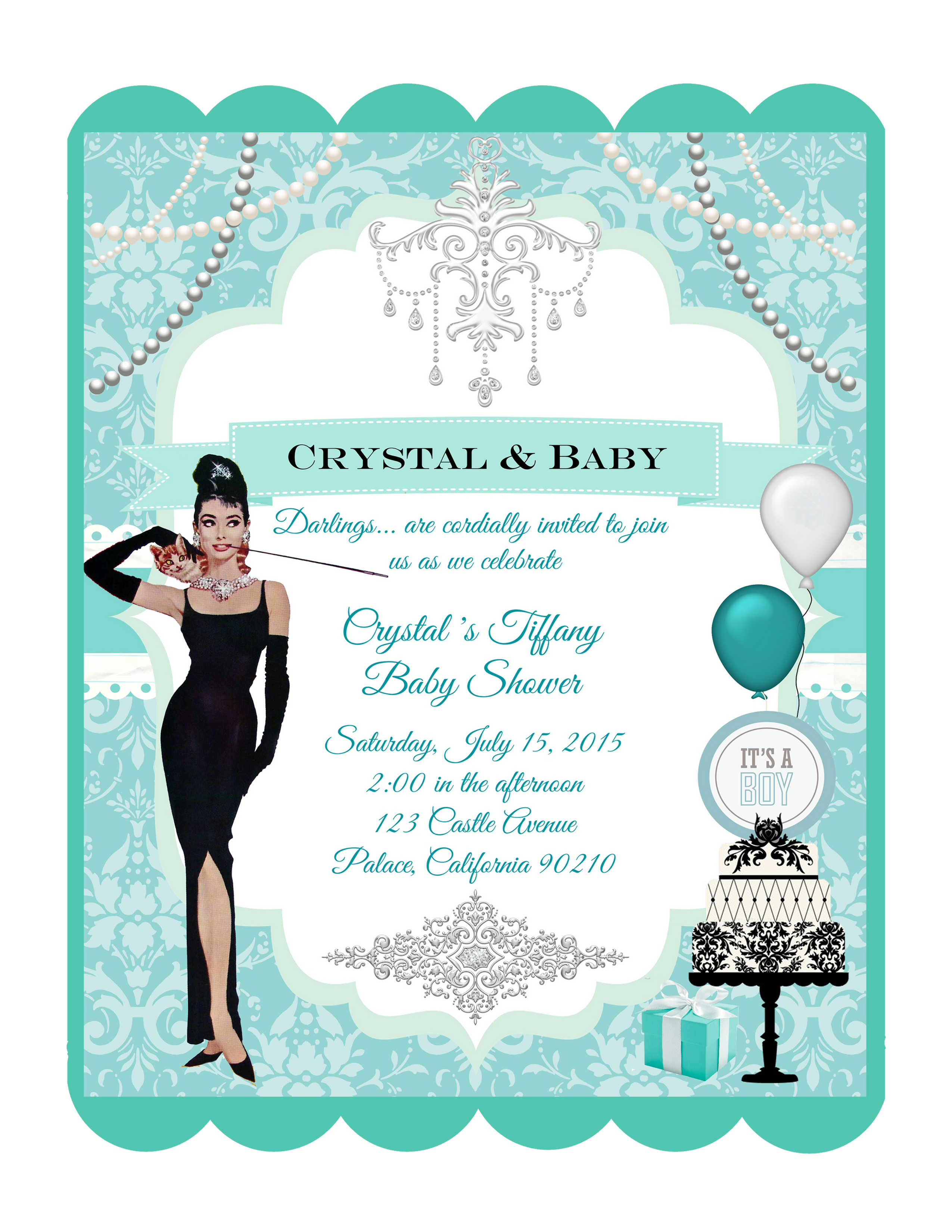 Breakfast at Tiffany Boy Baby Shower Invitations (sold in sets of 10)