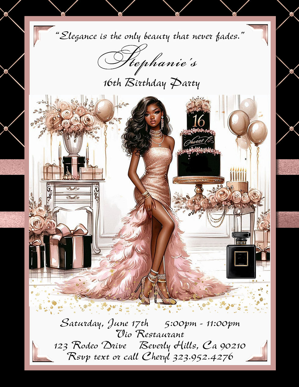 Rose Sweet 16 Invitation (sold in sets of 10)