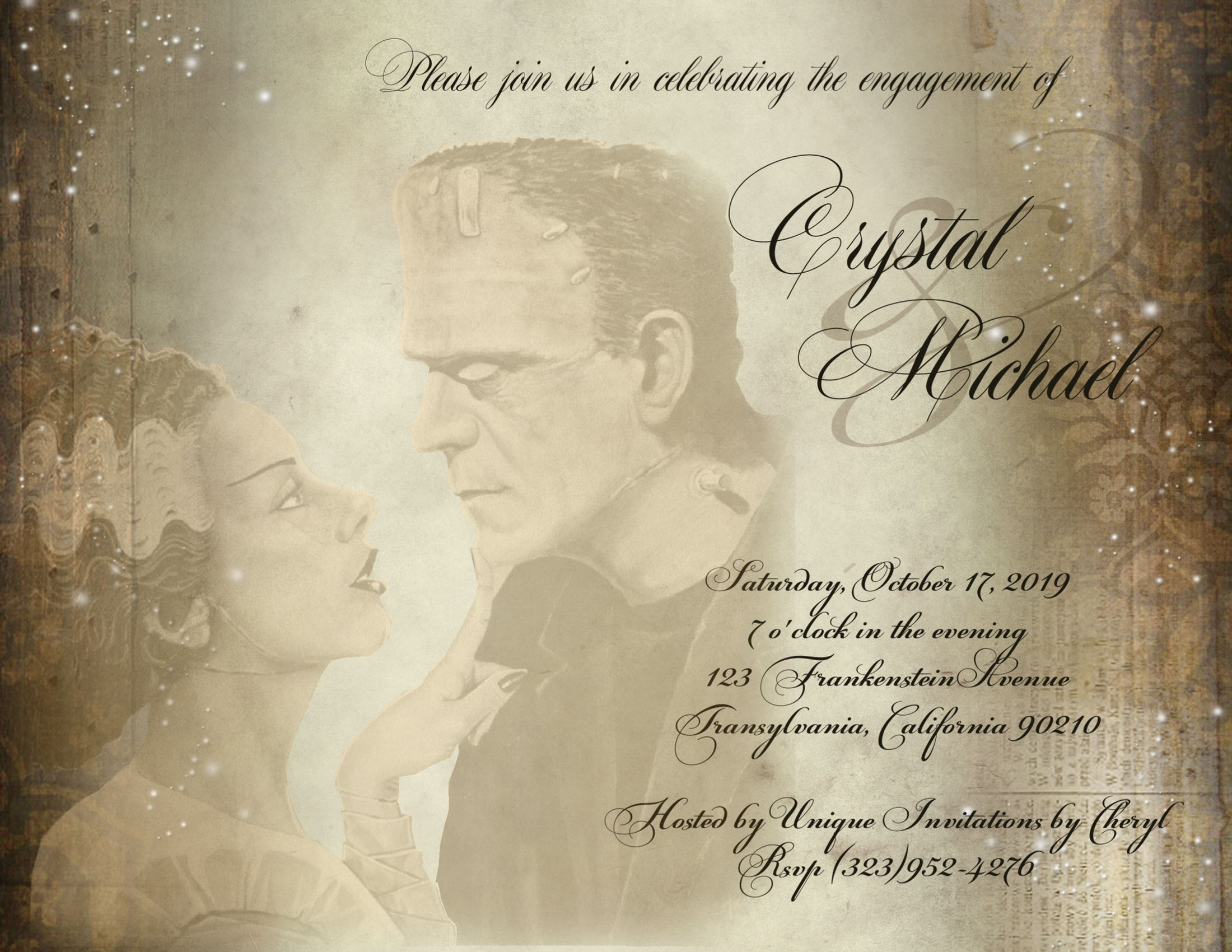 Bride of Frankenstein Party / Event Invitation (sold in sets of 10)