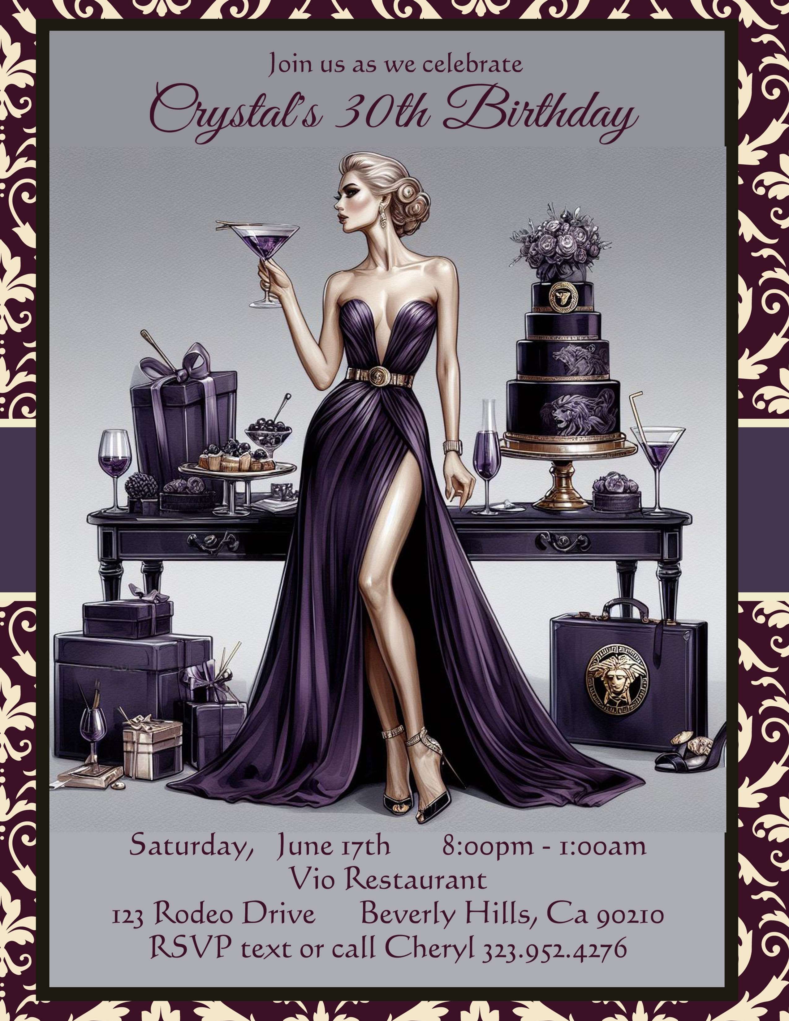 Purple Queen Party Invitation (sold in set of 10)