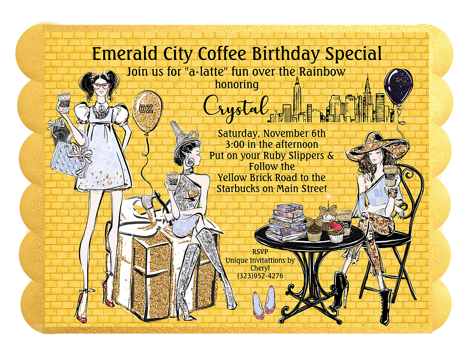 Thumbnail: Emerald City Coffee Shop Birthday Party  Invitation (sold in sets of 10)