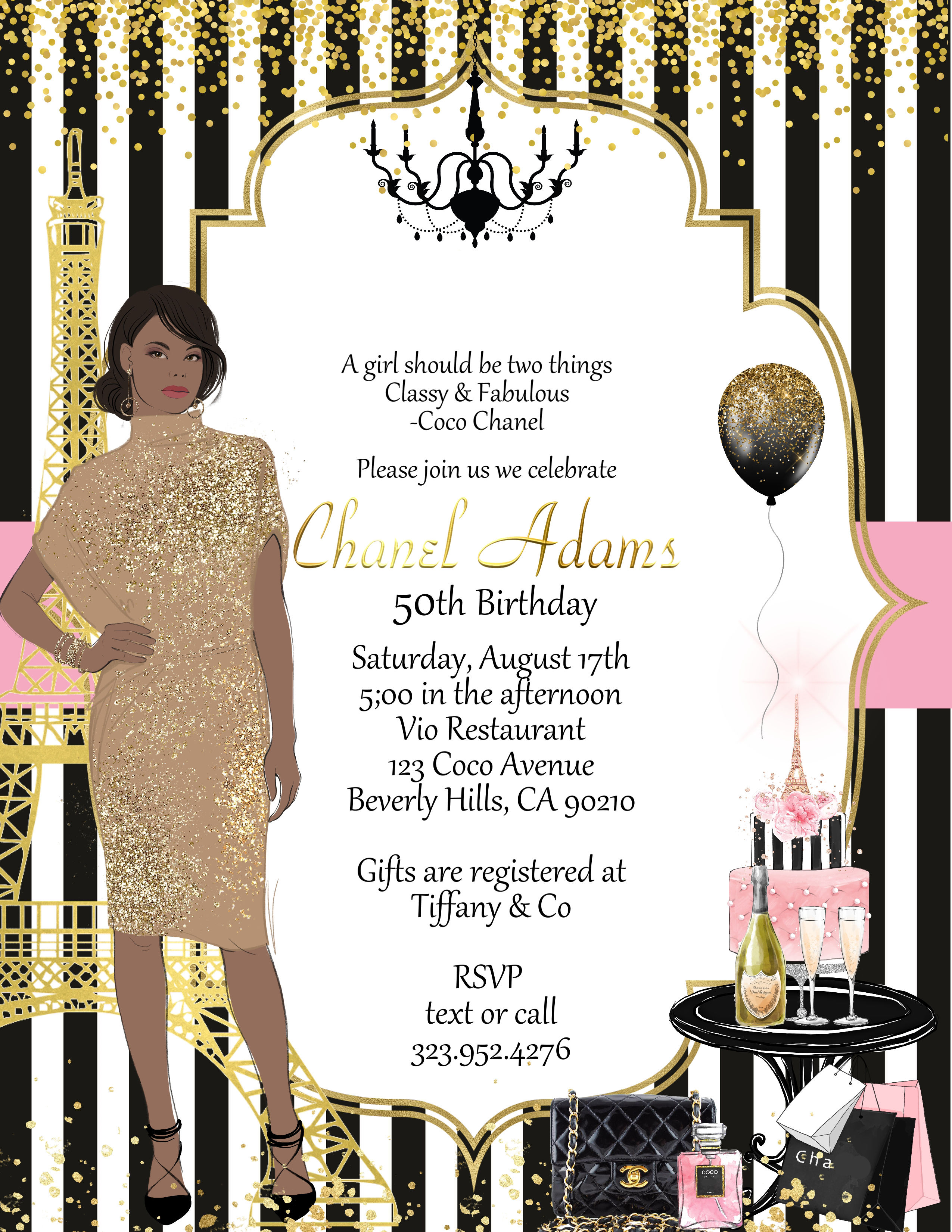 Gold Paris 16 Birthday Invitation (sold in sets of 10)