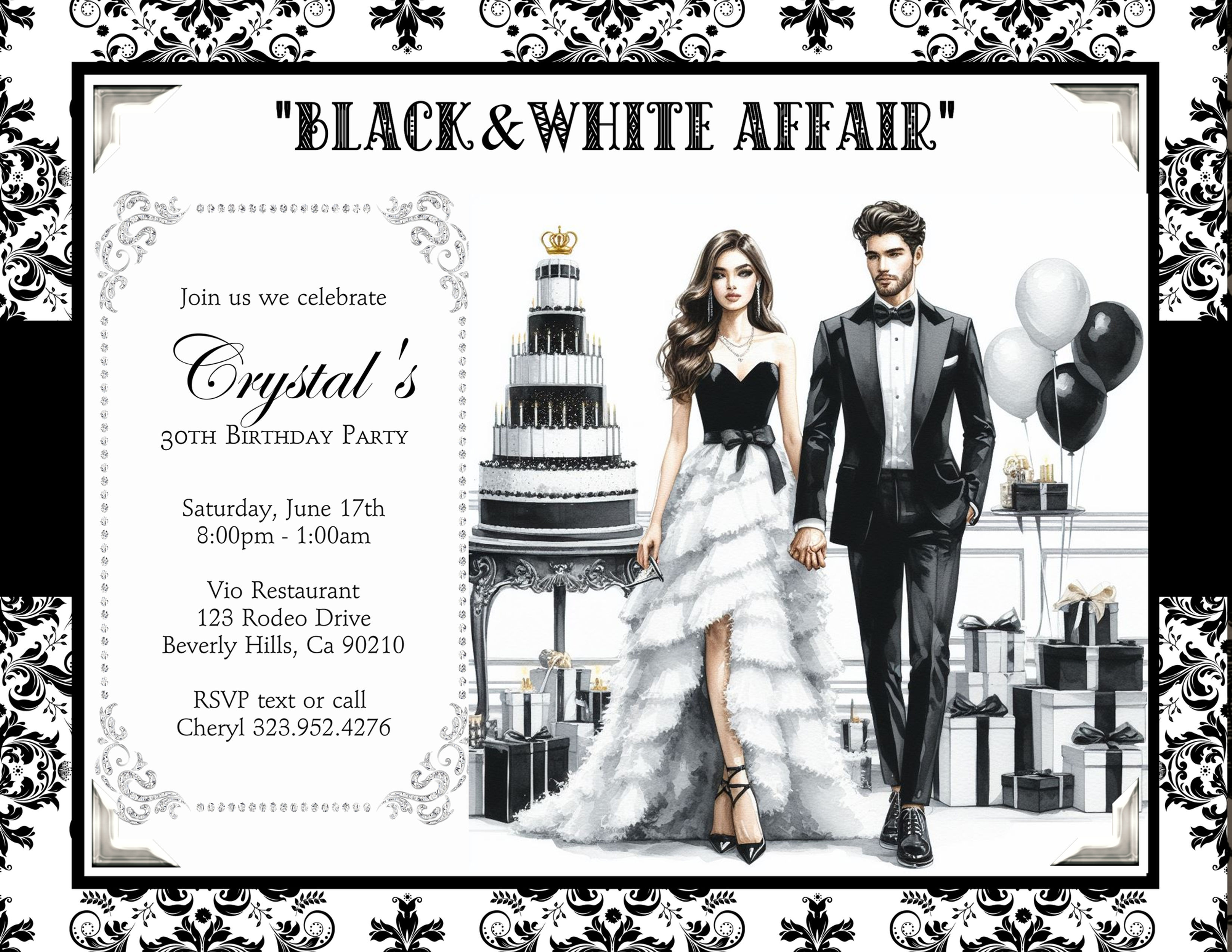 Black & White Affair Couple Party Invitation (sold in sets of 10)