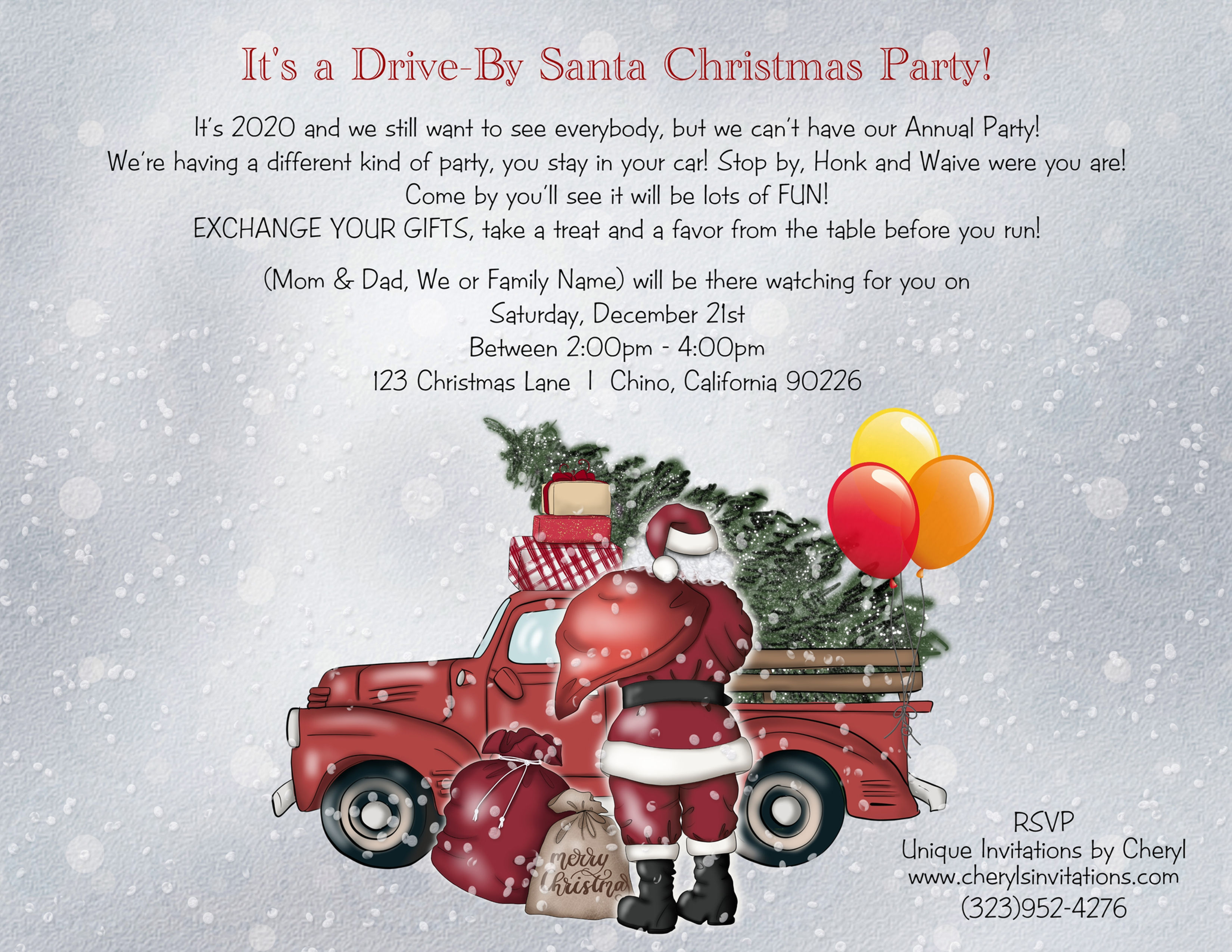 Santa Holiday Drive By Gift Exchange Invitation (sold in sets of 10)