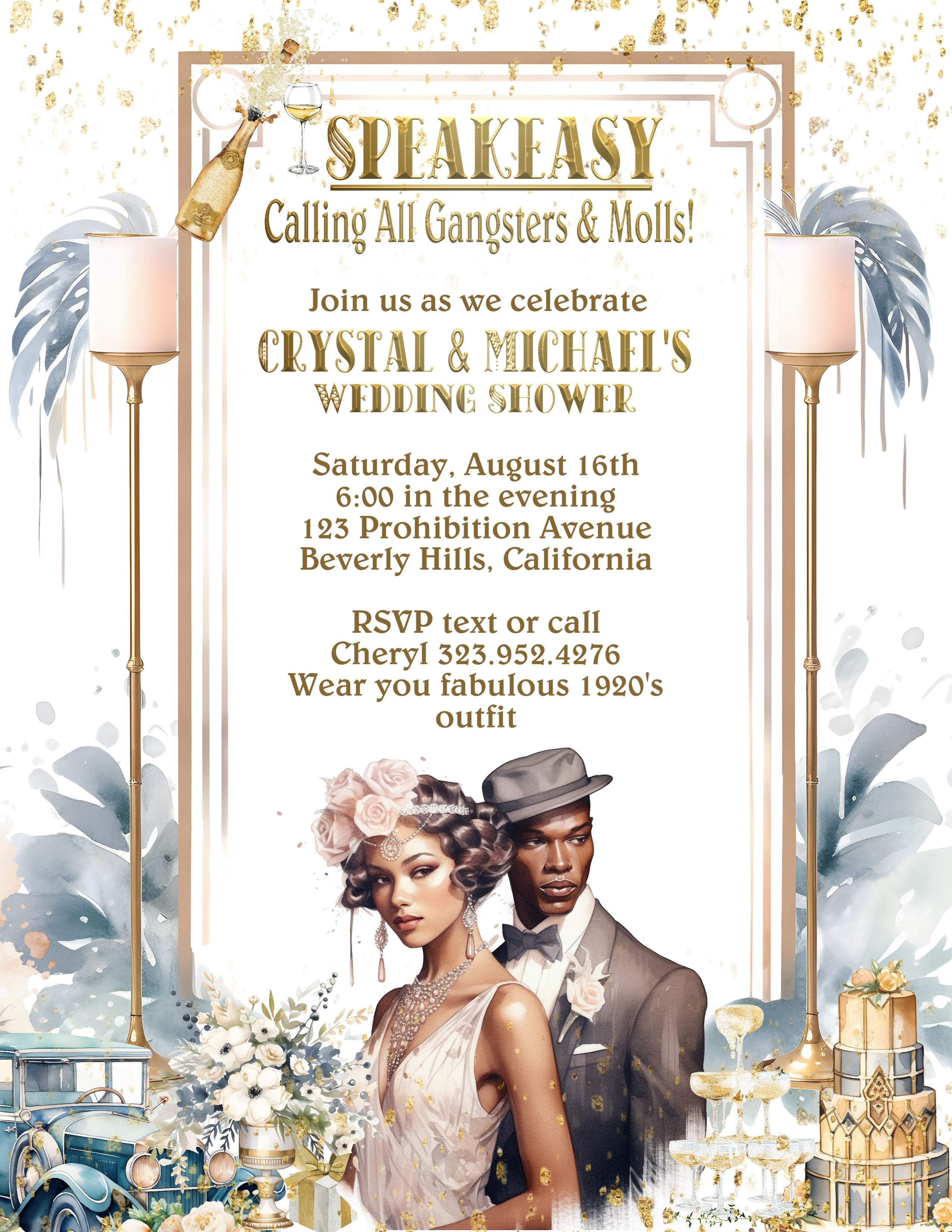 Harlem Speakeasy Couple Event Invitation (sold in sets of 10)