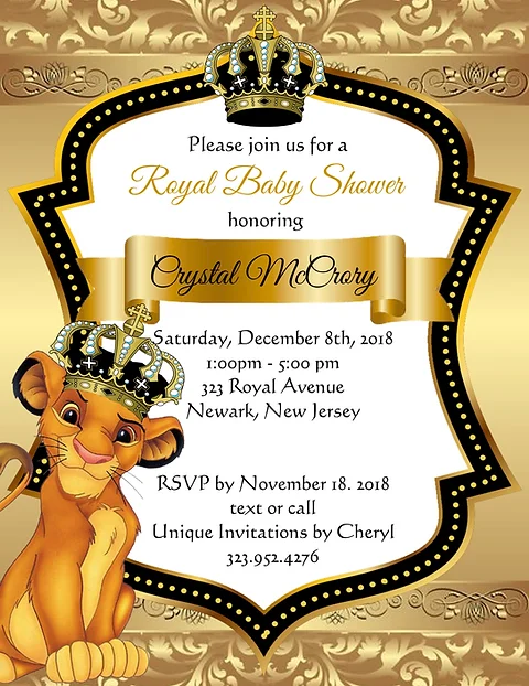 Gold Lion King Prince Baby Shower Invitations Sold In Sets Of 10
