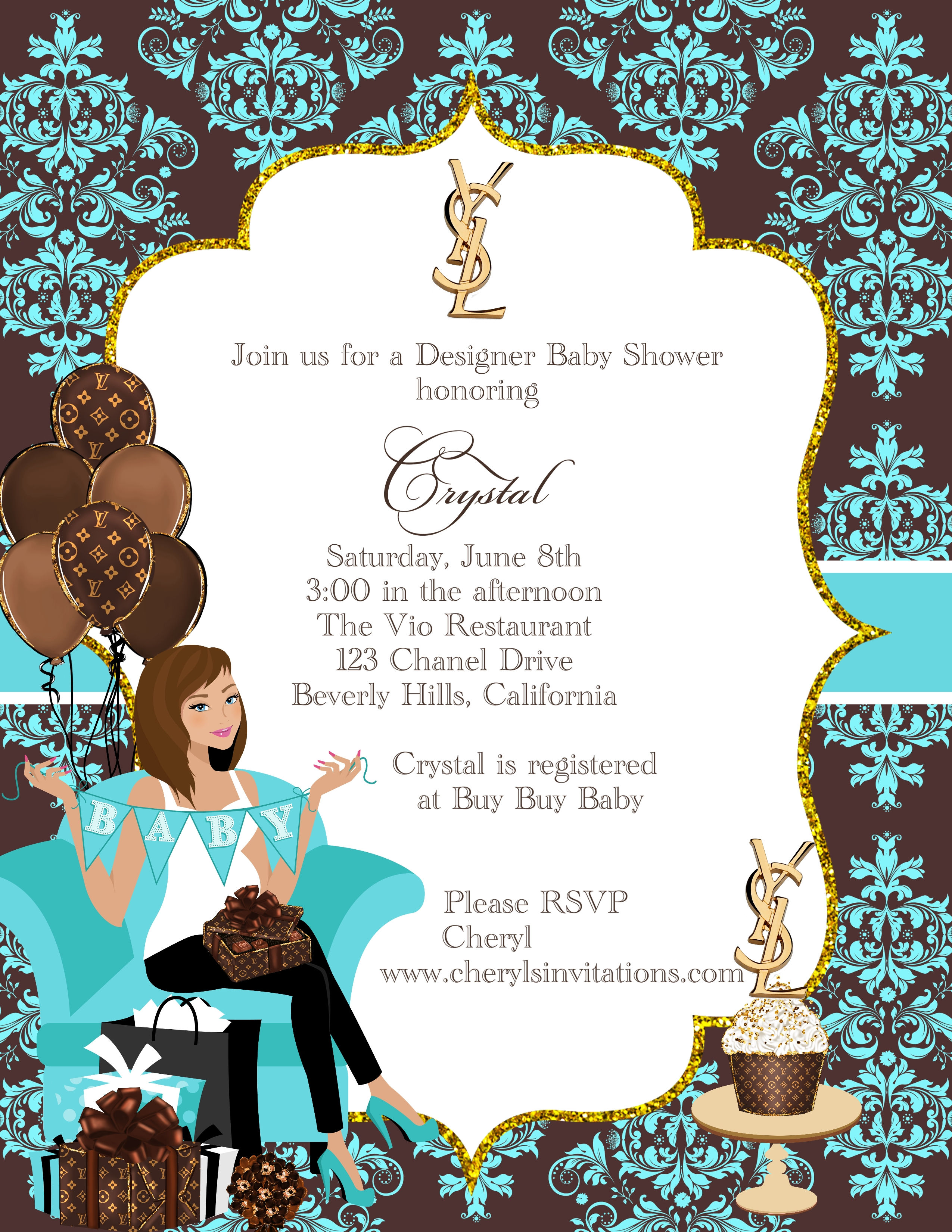 Designer Baby Too Shower Invitations (sold in sets of 10)