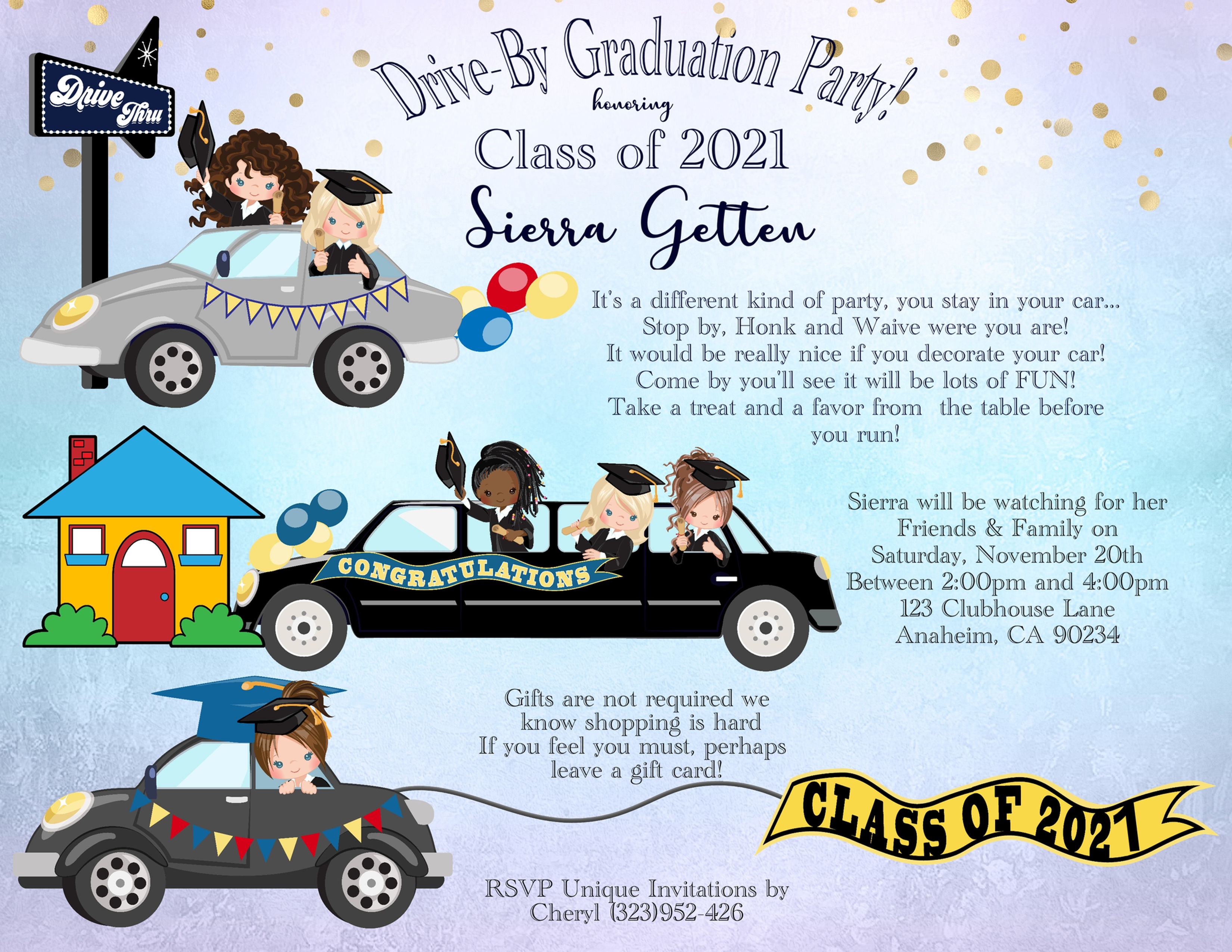 #5 Drive-By Graduation Invitation (sold in sets of 10)