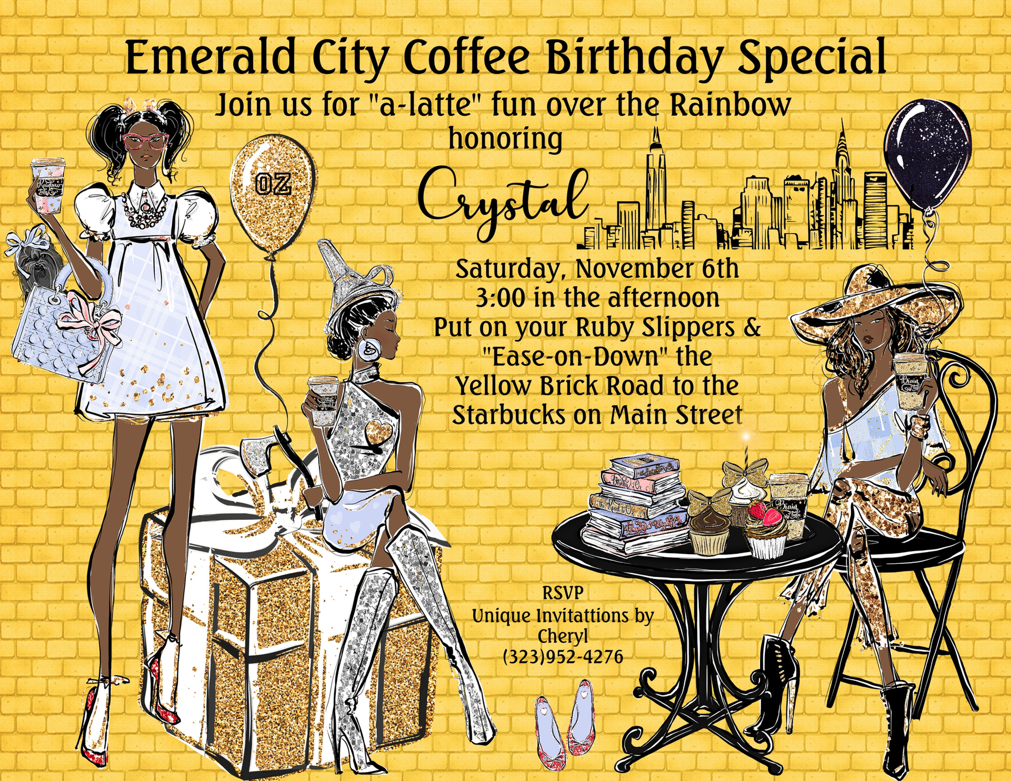 African American Emerald City Coffee Shop Party Invitation (sold in sets of 10)