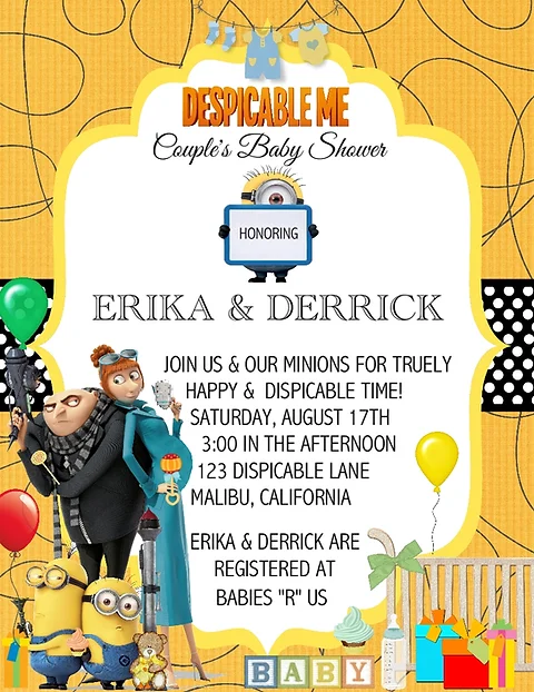 Despicable Me Baby Shower Invitation Cheryl S Invitations