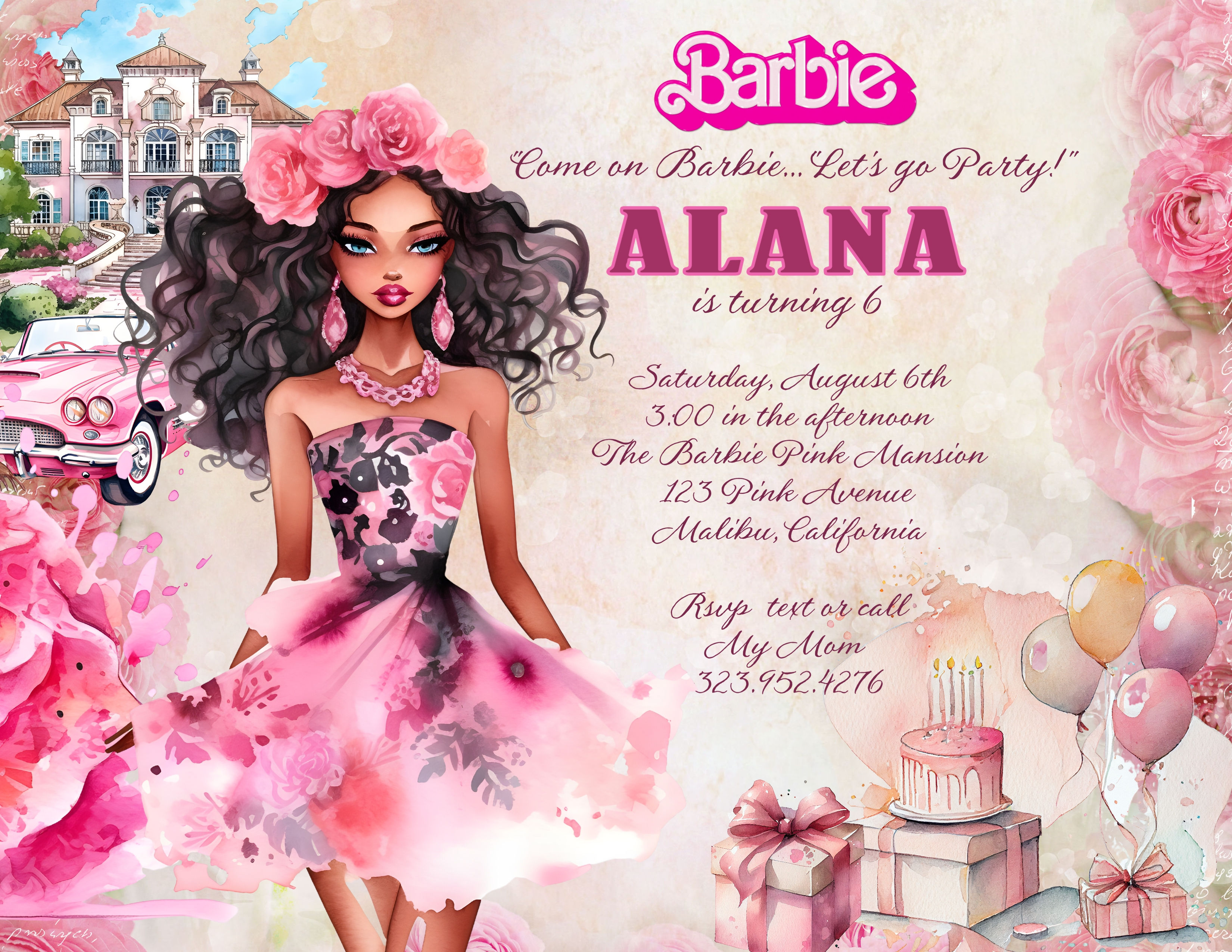 Afro American Doll Play Birthday Invitation (sold in sets of 10)