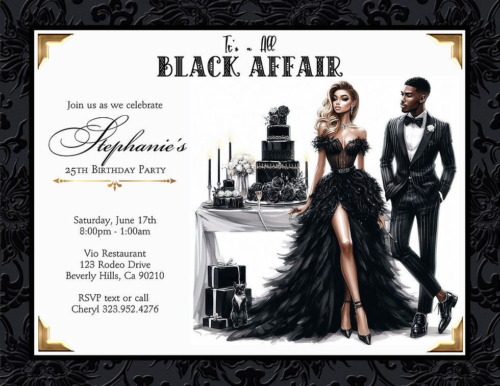 Thumbnail: #4 All Black Affair Couple Party Invitation (sold in sets of 10)