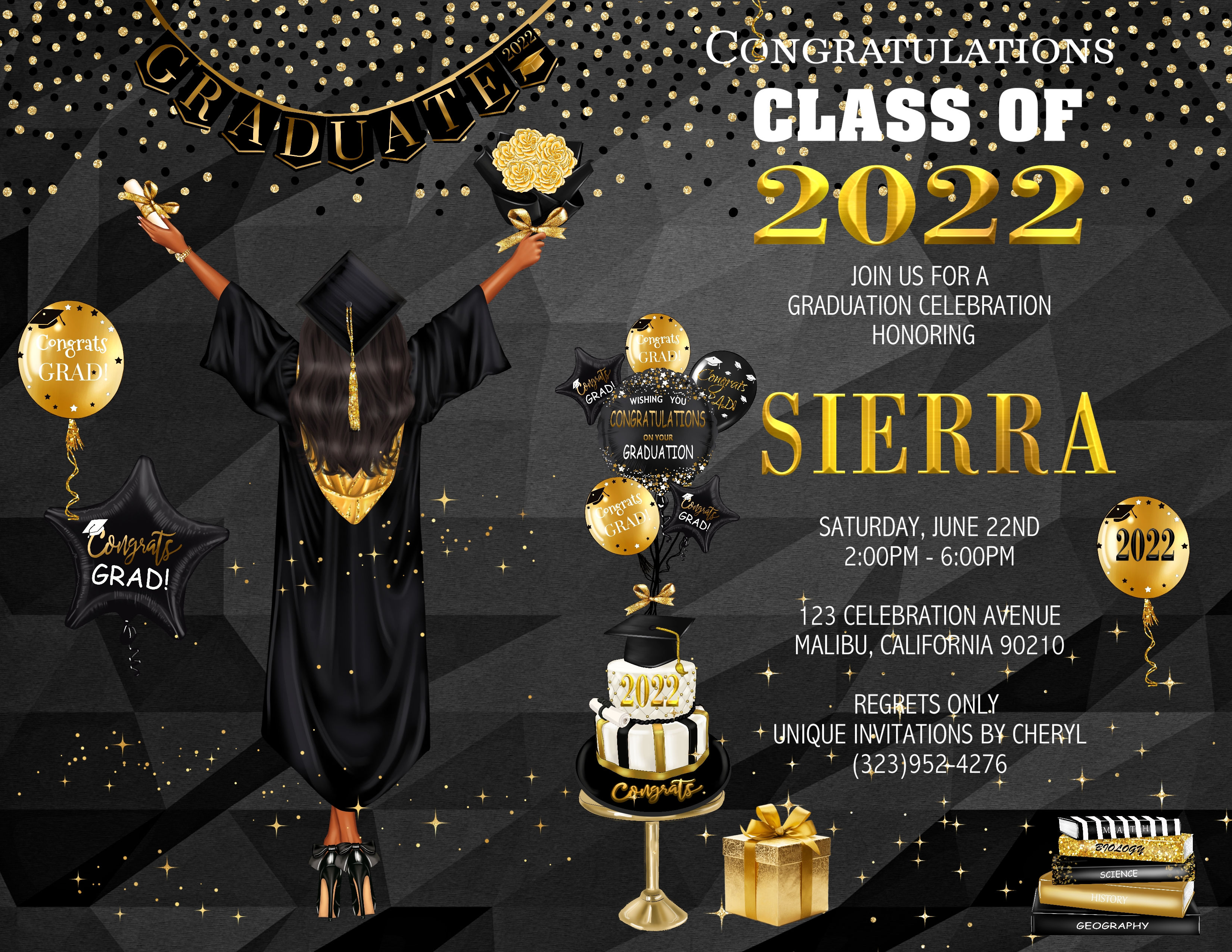 African American Girl Class Graduation Invitation (sold in sets of 10)