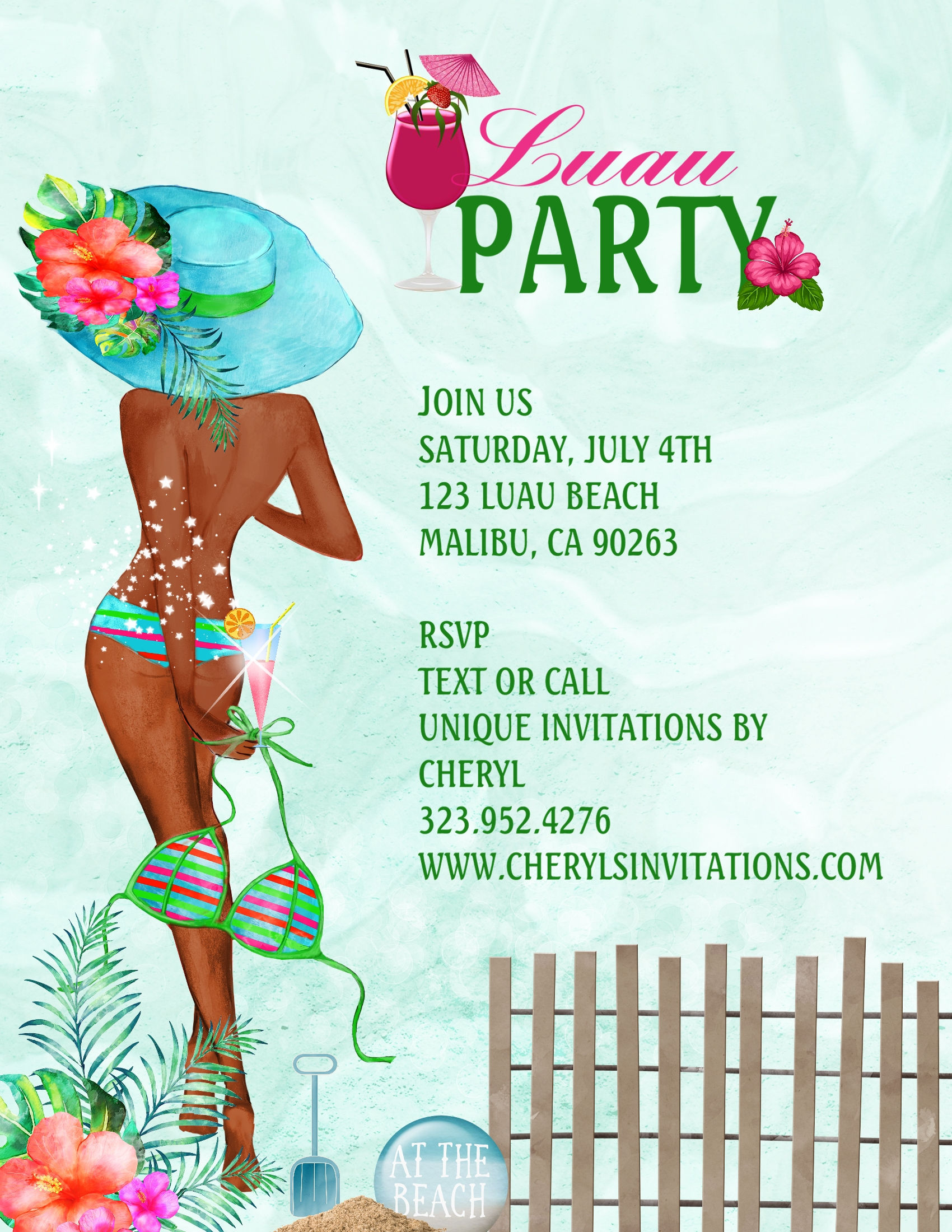 African American Luau Beach Party Invitation (sold in sets of 10)