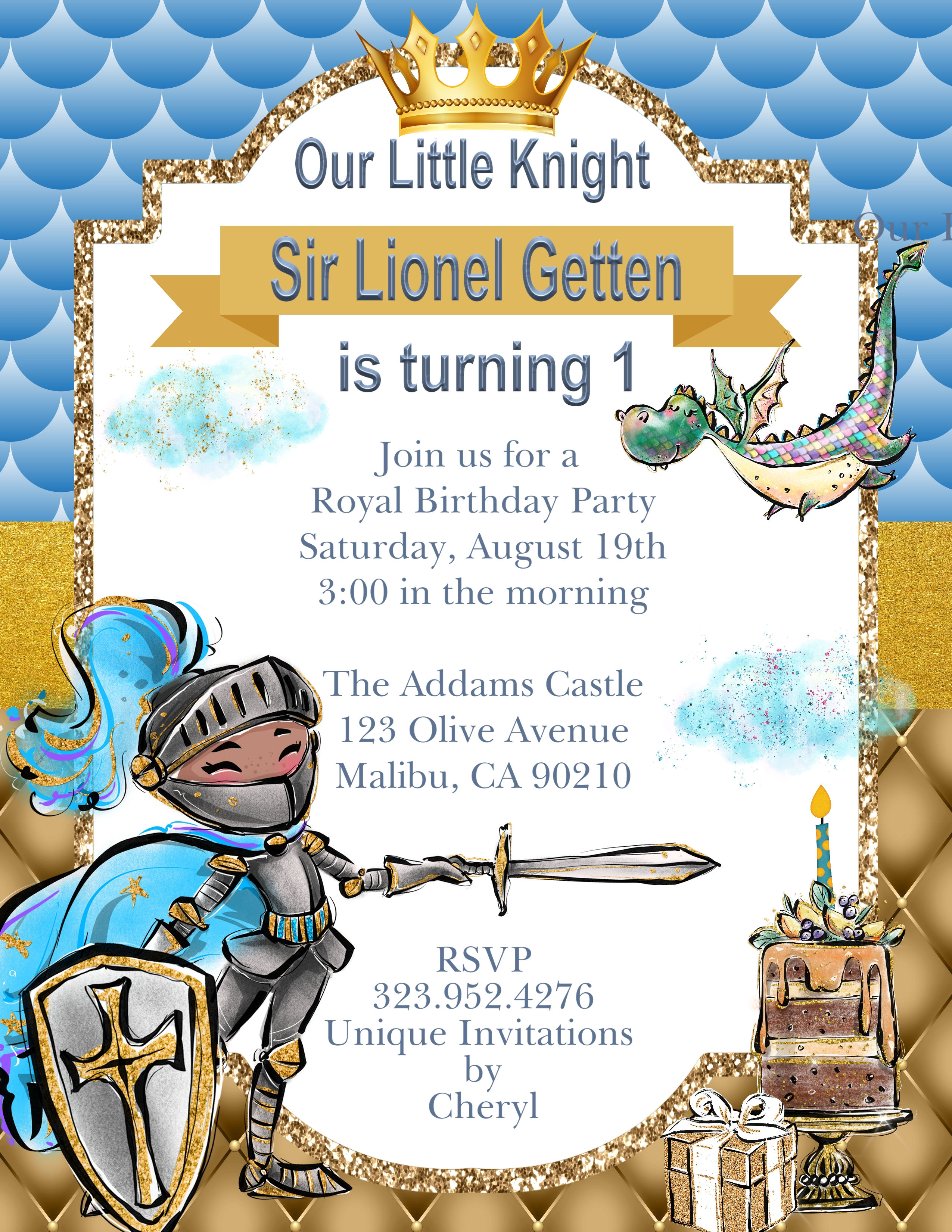African American Royal Knight Birthday Invitation (sold in sets of 10)