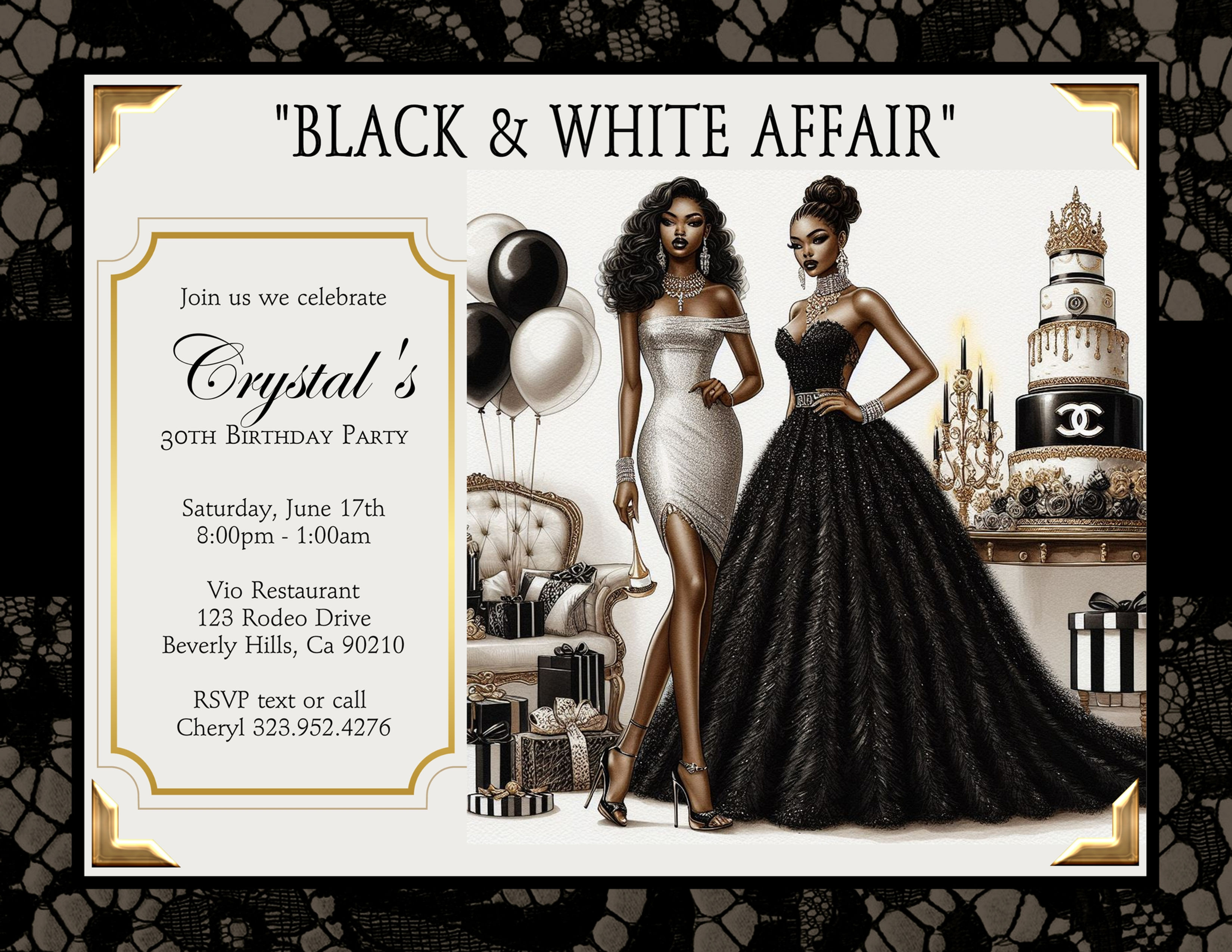 Elegant Black & White Affair Party Invitation (sold in sets of 10)