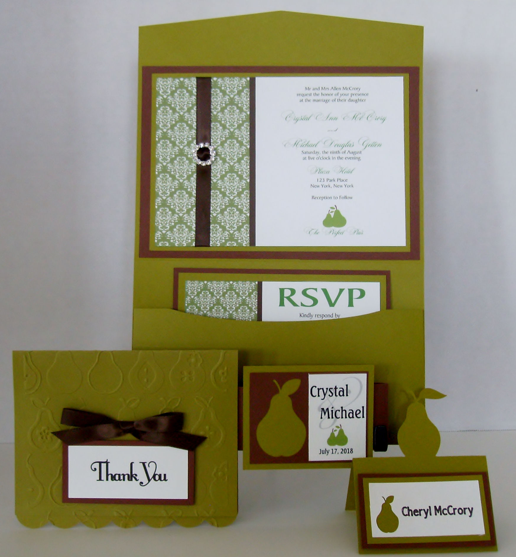 Perfect Pear Damask Pocketfold Wedding Invitation
