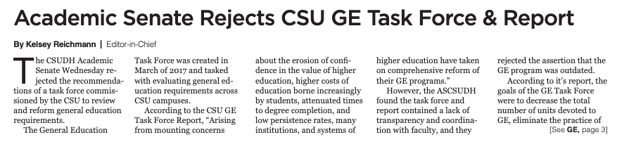 Academic Senate Rejects CSU GE Task Force & Report 
