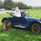 Easter Bunny Rides in 1916 Buick Roadster